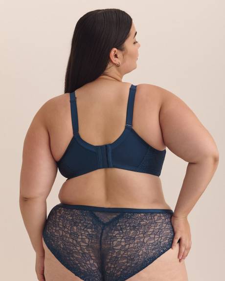 Soutien-gorge satiné pigeonnant bleu avec dentelle, sans armatures - Déesse Collection
