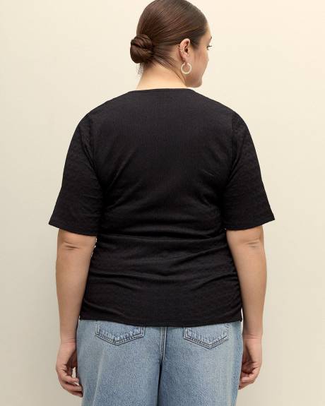 Square-Neckline Shirring Top with 3/4 Sleeves