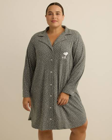 Grey Snoopy Long-Sleeve Buttoned-Down Sleepshirt - ti Voglio