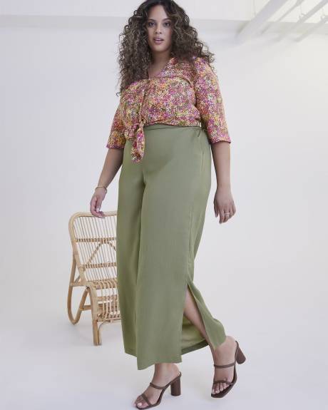 Pantalon uni à jambe évasée avec taille élastique - Addition Elle