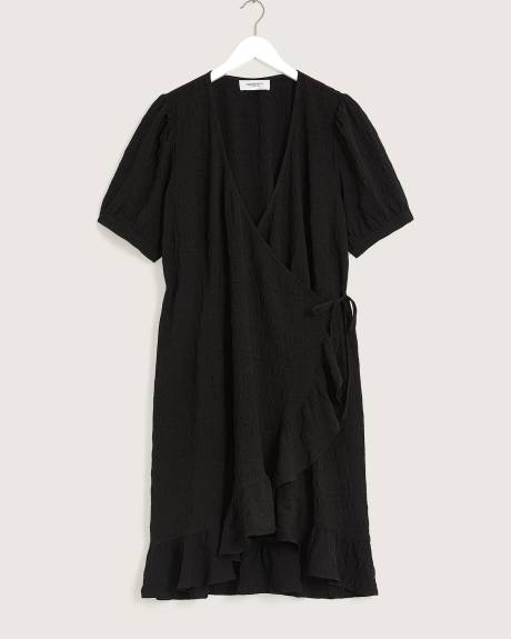 Black Ruffled Edge Wrap Dress - Addition Elle