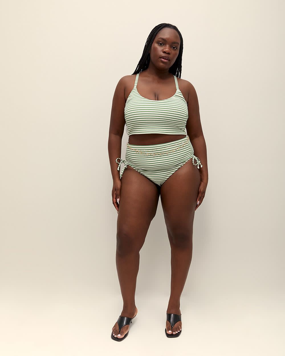 Mid-Rise Cheeky Ribbed Swim Brief with Side Ties