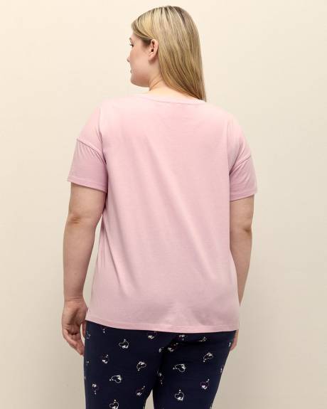 Lilac Short-Sleeve Pyjama Top with Snoopy Heart Print - ti Voglio