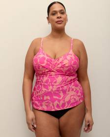 Pink Floral-Print Aeries Tankini Top - Raisins Curve