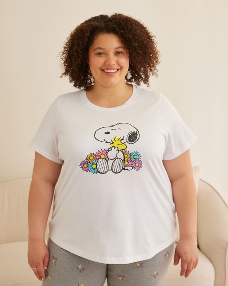Pajama Top with Snoopy Placement Print - ti Voglio
