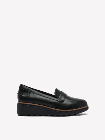 Wide-Width, Sharon Gracie Black Leather Loafers - Clarks