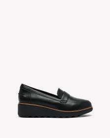 Wide-Width, Sharon Gracie Black Leather Loafers - Clarks