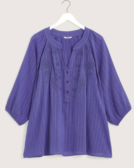 Balloon-Sleeve Embroidered Boho Blouse