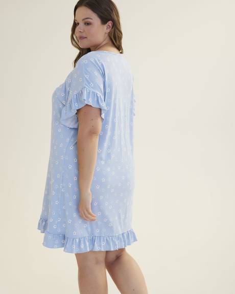 Chemise de nuit imprimée courte à manches courtes à volants - ti VOGLIO
