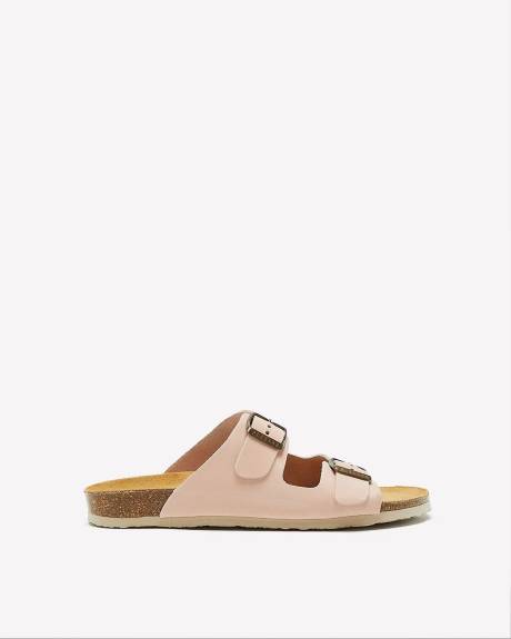 Sandale en cuir rose Jess à double lanière, pied large - Plakton