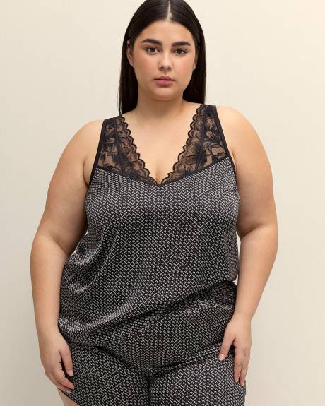 Camisole en satin à motif avec dentelle à l'encolure - Déesse Collection