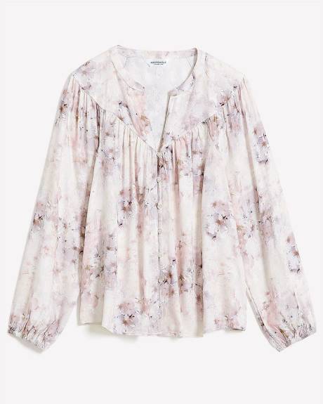 Long-Sleeve Floral Buttoned Down Blouse - Addition Elle