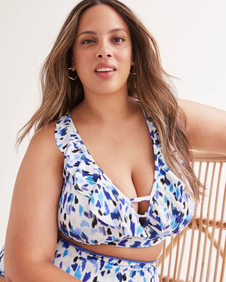 Printed Ruffled Bikini Top