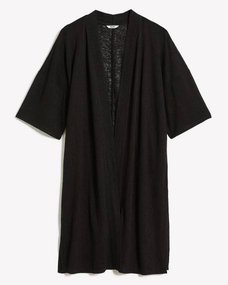 Cardigan long noir à manches kimono