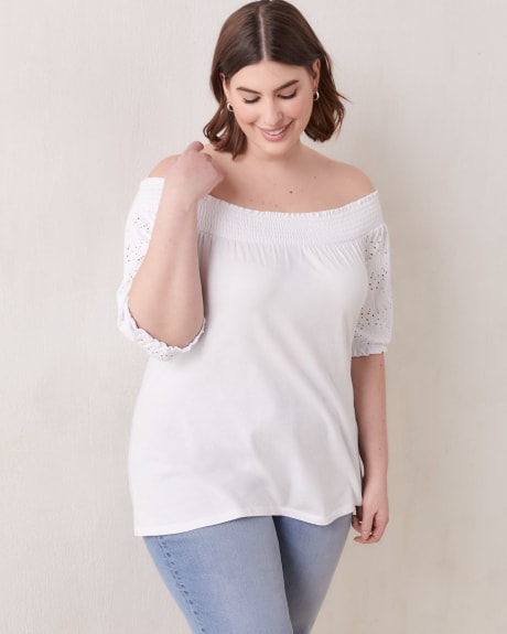 Elbow-Length Sleeve Off-Shoulder Top - In Every Story | Penningtons