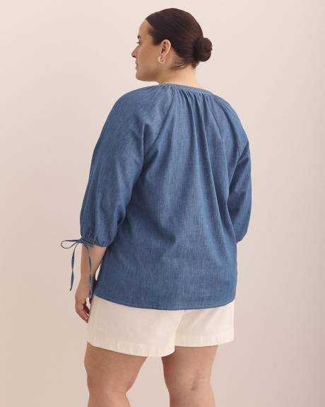 Denim Swing Blouse with Buttons