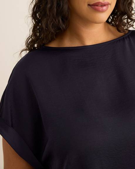 Satin Boat-Neck T-Shirt Blouse