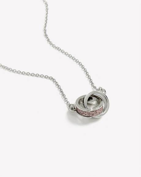 Short Necklace with Pink Paper Glitter Ring Pendant