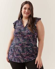 Responsible, Printed Flutter Sleeve Tunic with Smocked Neckline