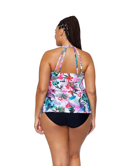 Tropical-Print Rosalie Tankini Top - Raisins Curve