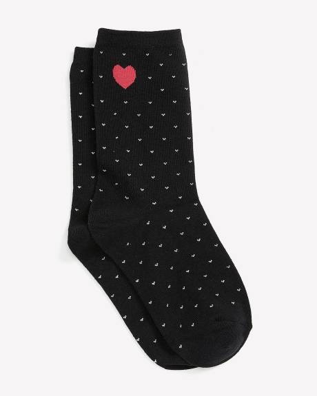Dotted Crew Socks with Red Heart