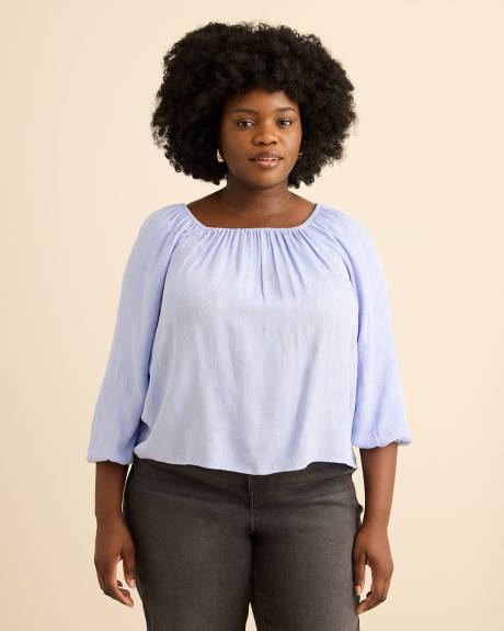 Square Neckline Puffed Sleeve Slight Swing Blouse - Addition Elle