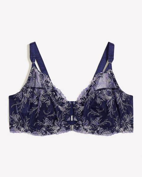 Unlined Underwire Front-Closure Bra with Embroidery - Déesse Collection