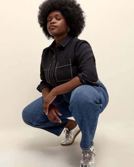Buttoned Down Shirt with Contrast Stitches - Addition Elle