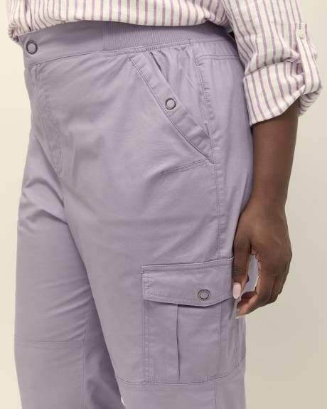 Pantalon capri en coton avec bande de taille côtelée