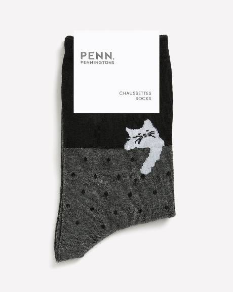 Chaussettes à pois avec petit chat