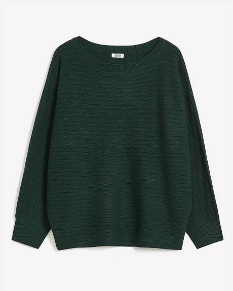 Pull en tricot à mailles torsadées avec manches longues dolman, tissu responsable