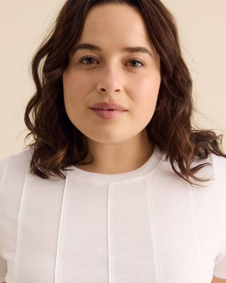 Short-Sleeve Pintuck Knit Top