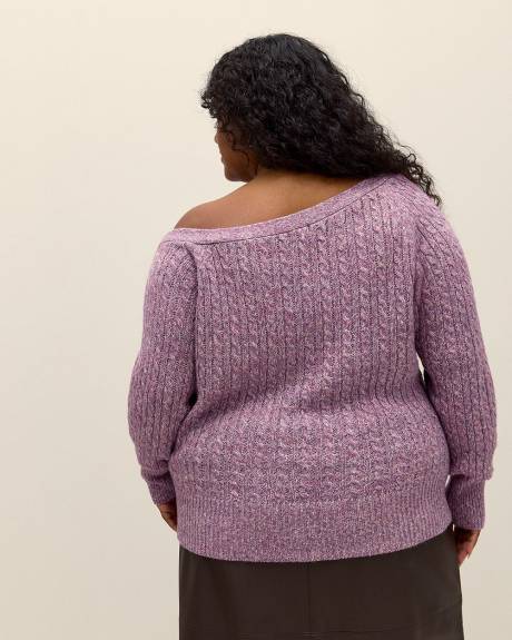 Cable Knit Sweater with Off-Shoulder Sleeve