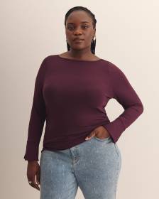 Draped Boatneck Long-Sleeve Top - Addition Elle