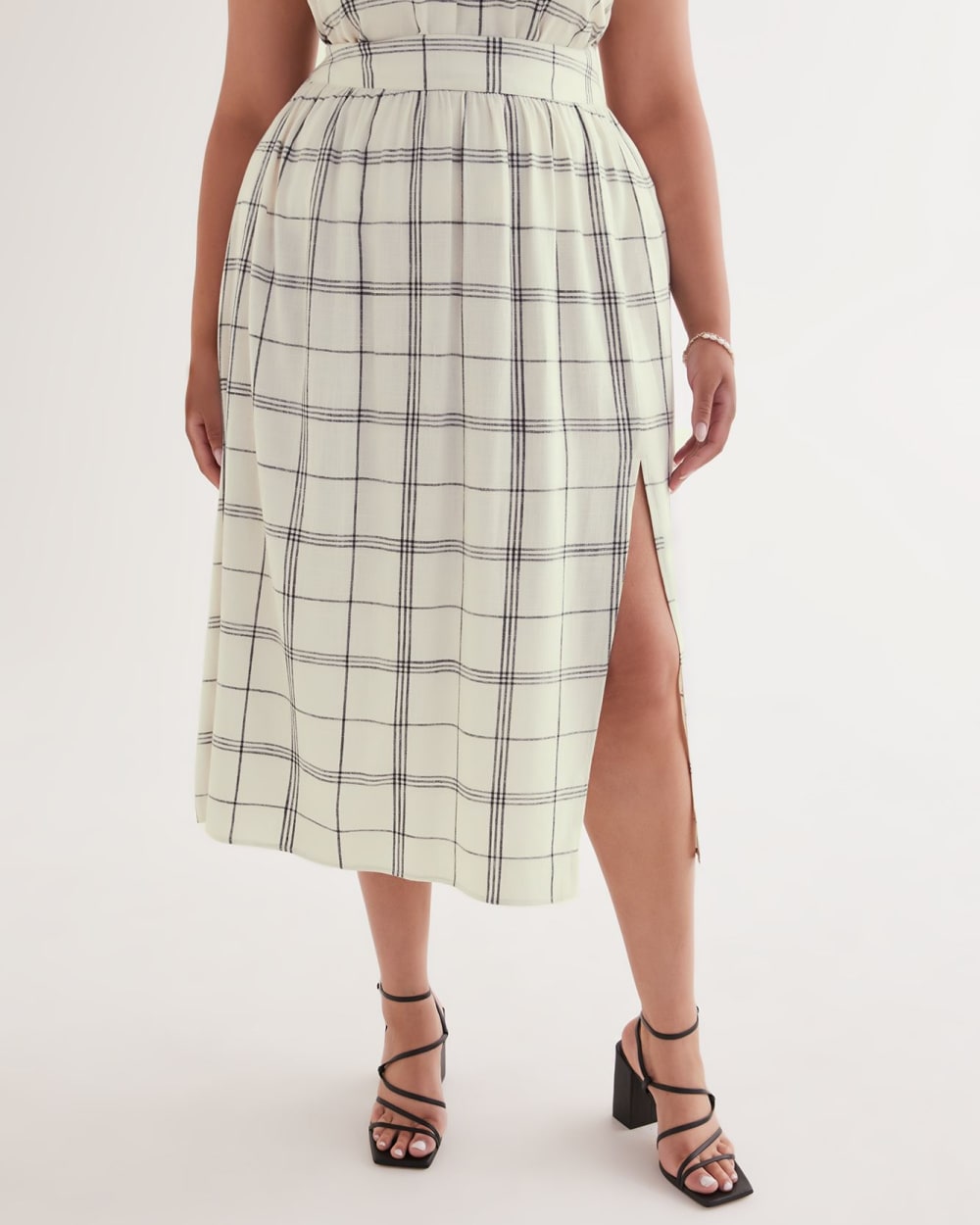 Linen Blend Plaid Pull-On Ankle Skirt