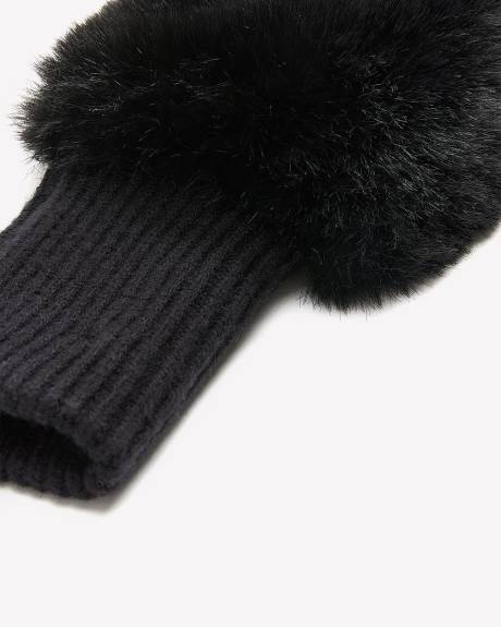 Black Faux-Fur Fingerless Mittens