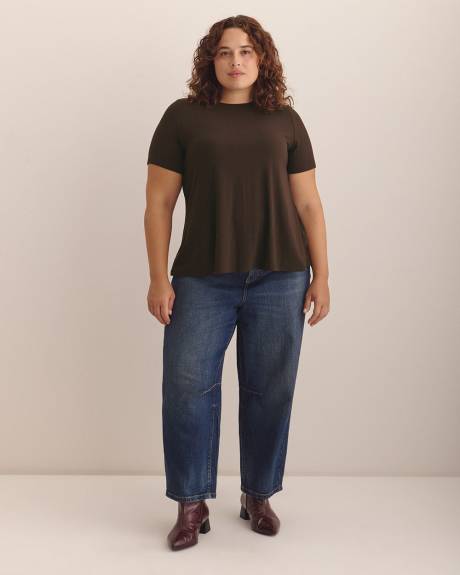 Ribbed Short-Sleeve Swing Top