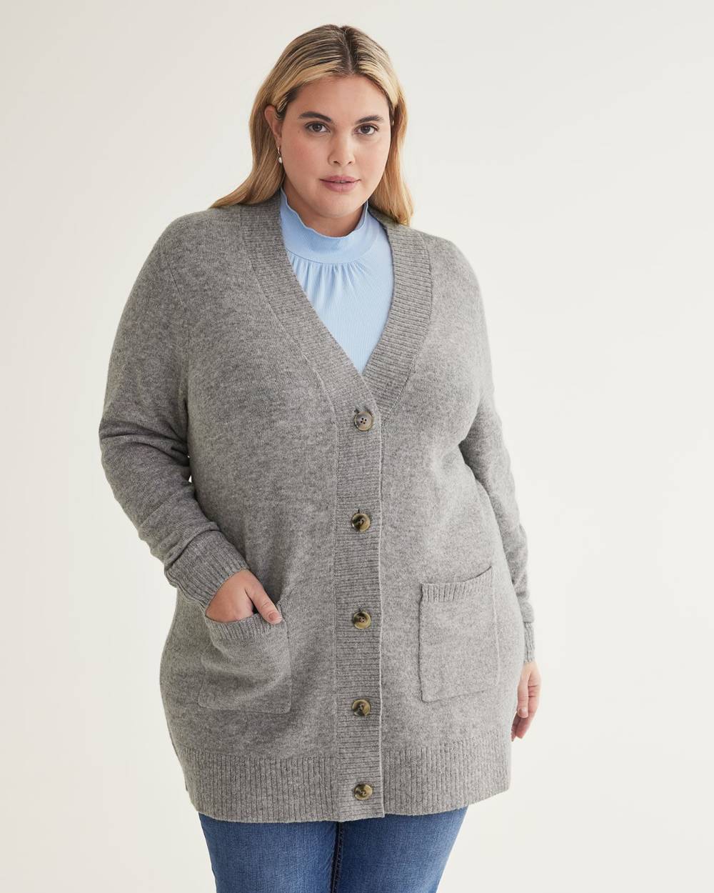 Tunic Length Cardigan With Front Pockets Penningtons
