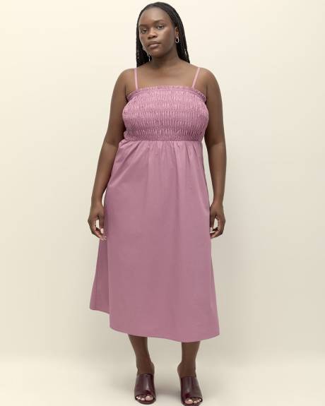Poplin Smocked Midi Dress with Removable Straps
