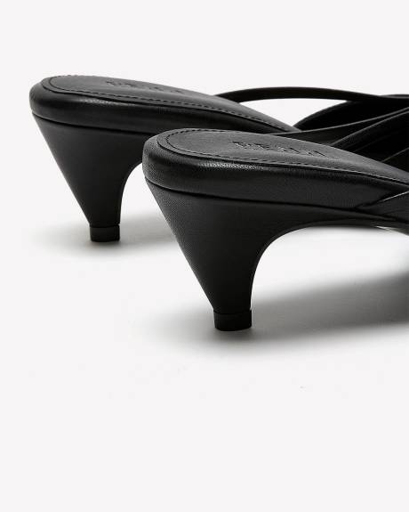 Extra Wide Width, Black Pointy Strappy Shoe with Kitten Heel