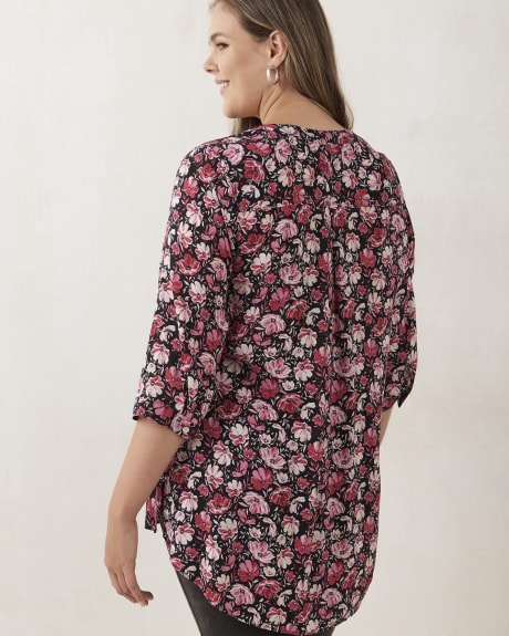 Printed Split-Neck Tunic with 3/4 Sleeves