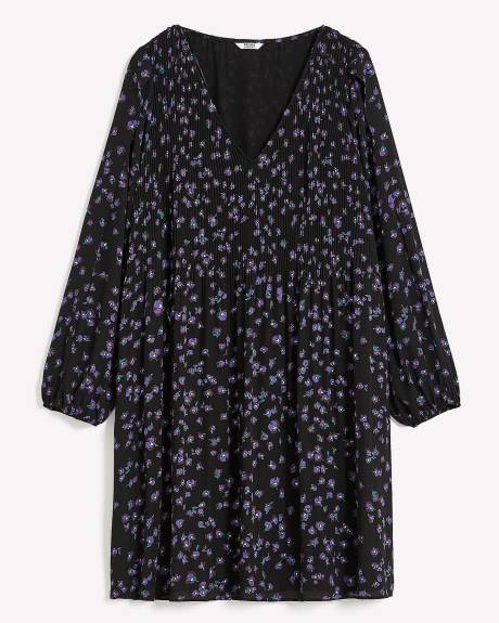 Responsible, Foral Pleated V-Neck Dress