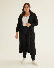 Long Ribbed Open Cardigan