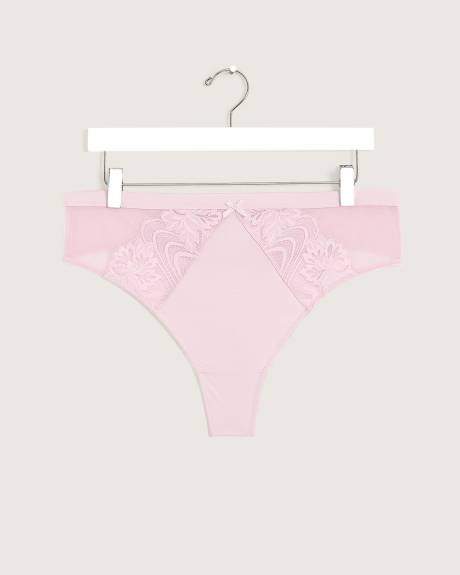 Culotte tanga en mesh, microfibre et dentelle - Déesse Collection