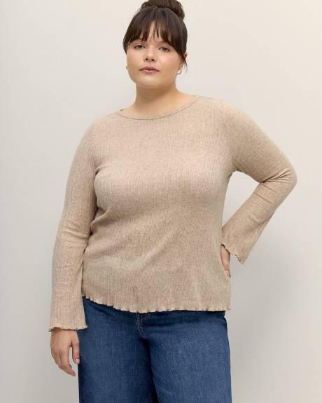 Ribbed Knit Top with Trumpet Sleeves - Addition Elle