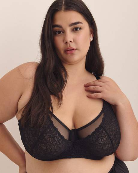 Black Unlined Underwire Bra with Crisscross Lace - Déesse Collection