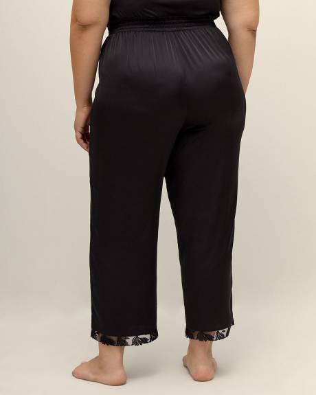 Pantalon en satin noir avec ourlet en dentelle - Déesse Collection