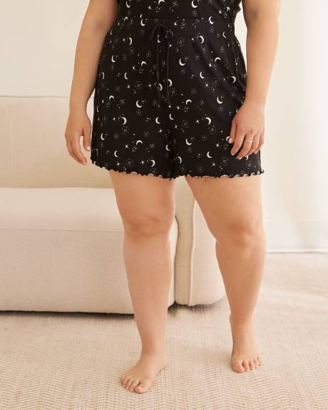Short boxer côtelé noir à motif de lunes avec ourlet festonné - ti Voglio