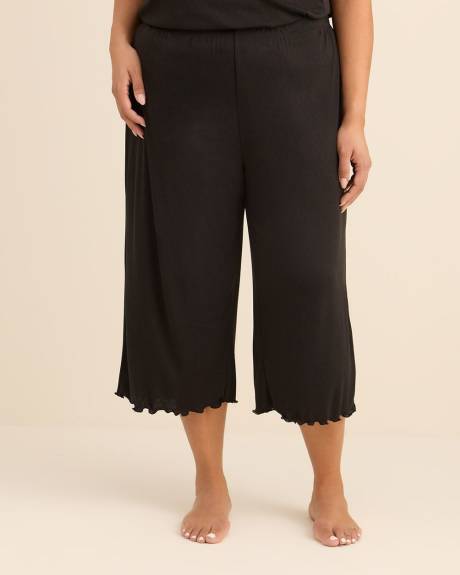 Pantalon de pyjama court noir en pointelle avec coeurs et ourlets festonnés - ti Voglio