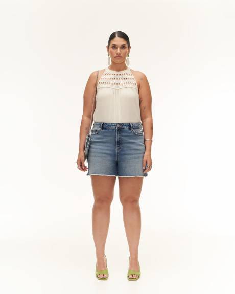 Heavy Distressed Denim Short, Medium Wash - Addition Elle